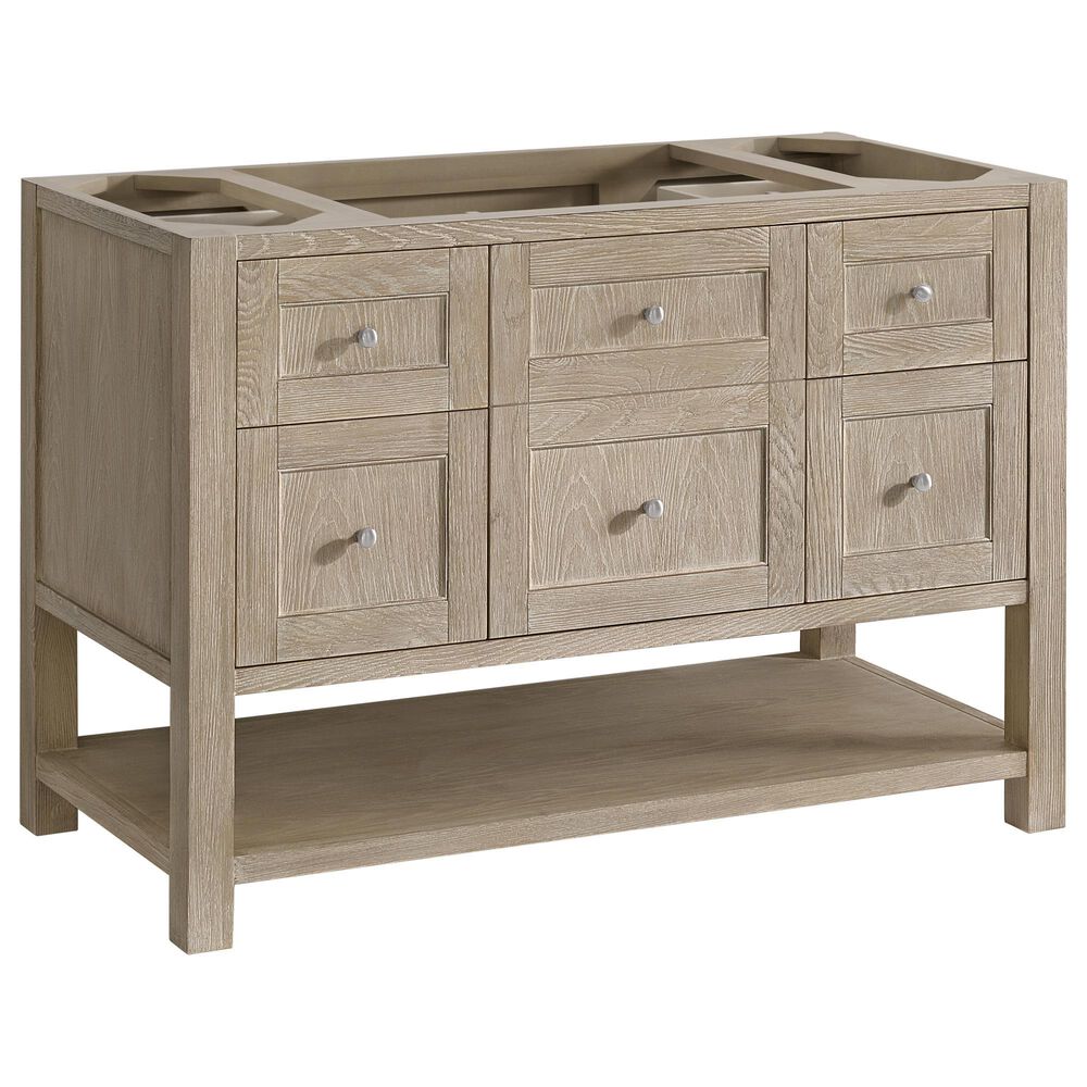 James Martin Vanities Breckenridge 48" Single Bathroom Vanity in Whitewashed Oak with 3 cm Eternal Jasmine Pearl Silestone Top, Rectangular Sink and FreePower Wireless Charger, , large