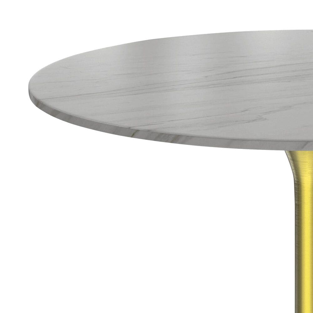 Leisuremod LeisureMod Verve Collection 36 Round Dining Table, Brushed Gold Base with Sintered Stone White Top, , large