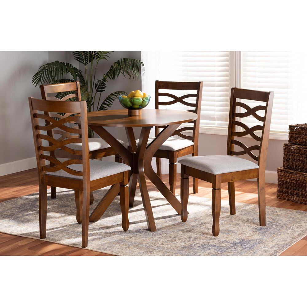 Baxton Studio Mila 5-Piece Dining Set in Grey/Walnut Brown, , large