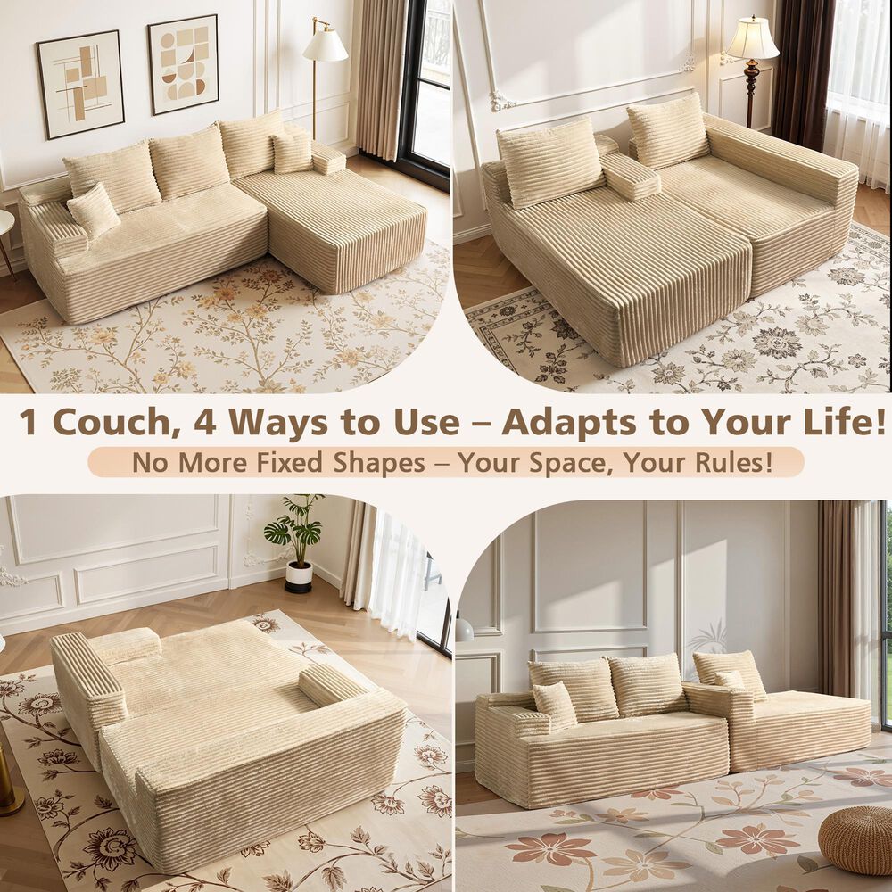 HOMLUX 2-Piece L-Shaped Sectional with Right Facing Chaise in Beige, , large