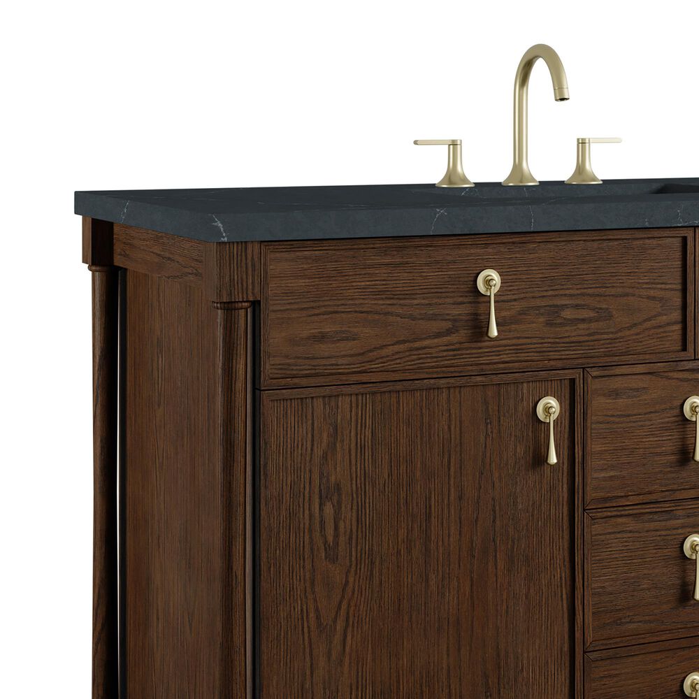 James Martin Kinnsden 48" Single Bathroom Vanity in Sable Oak with 3 cm Charcoal Soapstone Silestone Top and Rectangular Sink, , large