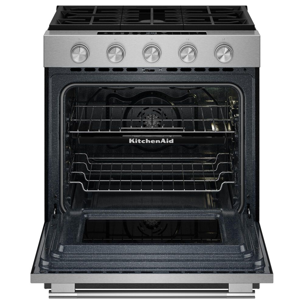 KitchenAid 2-Piece Kitchen Package with 30" Slide-In Smart Gas Range and 30" Over-the-Range Microwave Oven in PrintShield Stainless Steel, , large