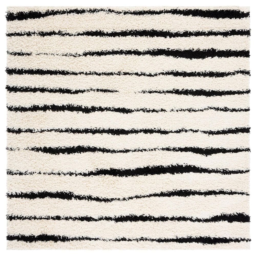 Safavieh Venus Shag VNS603A 6"7" Square Ivory and Black Area Rug, , large