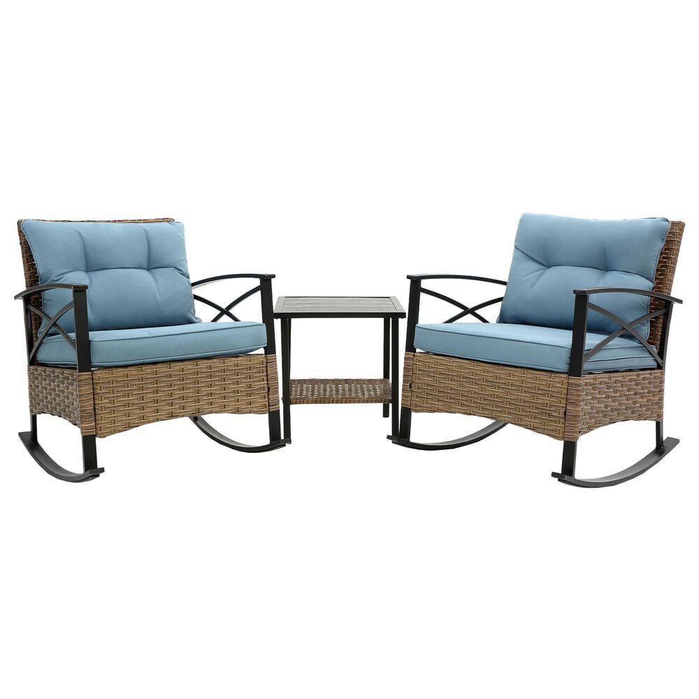 Hearth and Haven 3-Piece Outdoor Rocking Chair Set with Side Table in Blue, , large