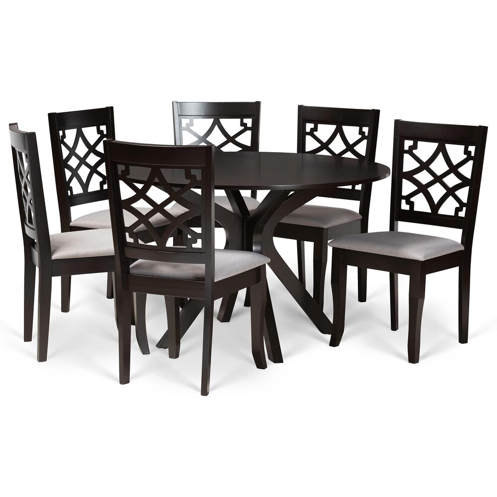 Baxton Studio Elena 7-Piece Dining Set in Grey/Dark Brown, , large