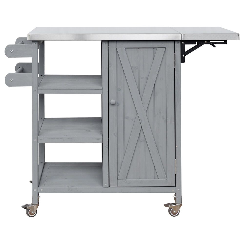 Hearth and Haven Outdoor Kitchen Island Cart with Stainless Steel Top and Lockable Wheels in Gray, , large