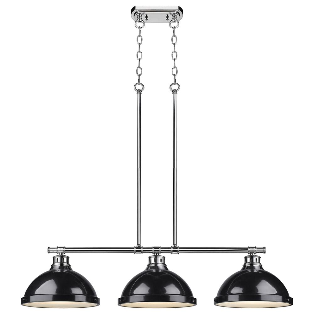 Golden Lighting Duncan 3-Light Pendant with Black Shade in Chrome, , large