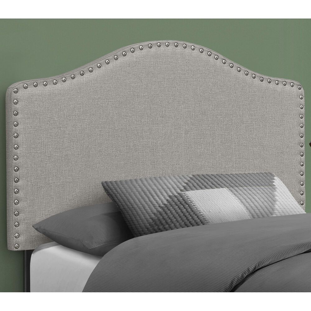 Monarch Specialties Twin Nail Head Trim Headboard in Grey, , large