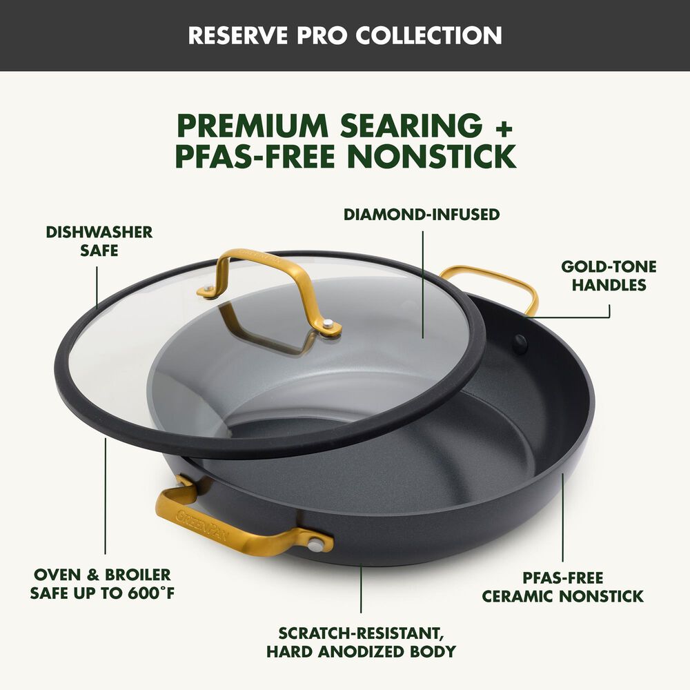Green Pan Reserve Pro 11" Ceramic Nonstick Everyday Pan with Lid in Black, , large