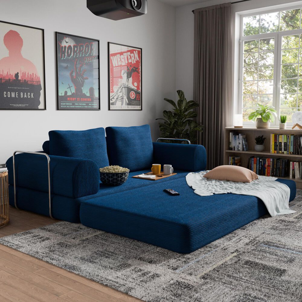 Furniture of America Ellis Stationary Modular Customizable Space-Saving Sofa in Blue, , large