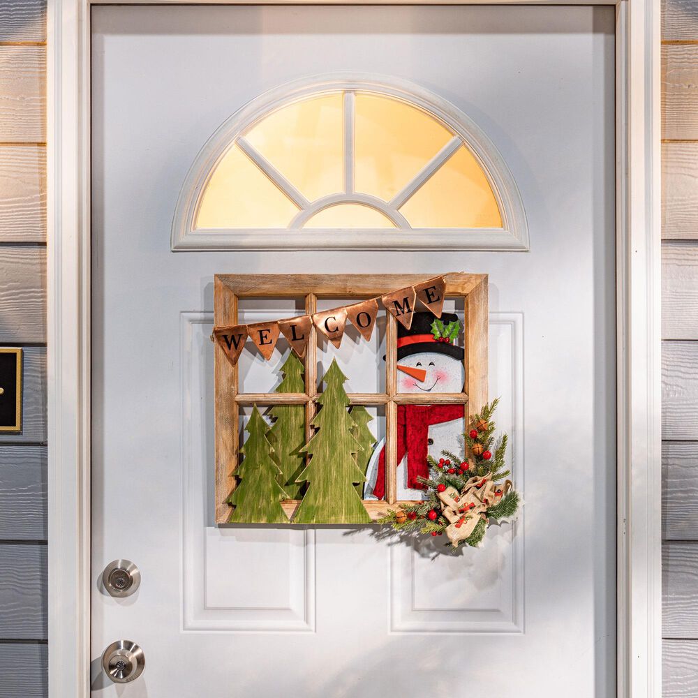 The Gerson Company 18&quot; Window Frame with Snowman in Multicolor, , large