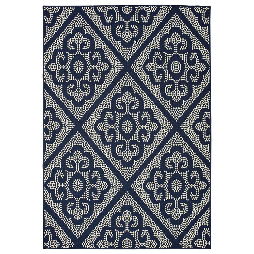 Oriental Weavers Marina 3804B 7"10" x 10"10" Navy and Ivory Area Rug, , large