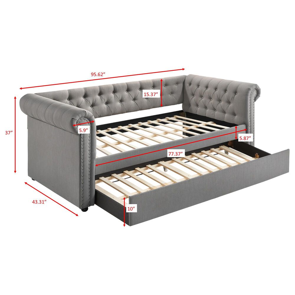 Crown Mark Ellie Daybed with Trundle in Gray, , large