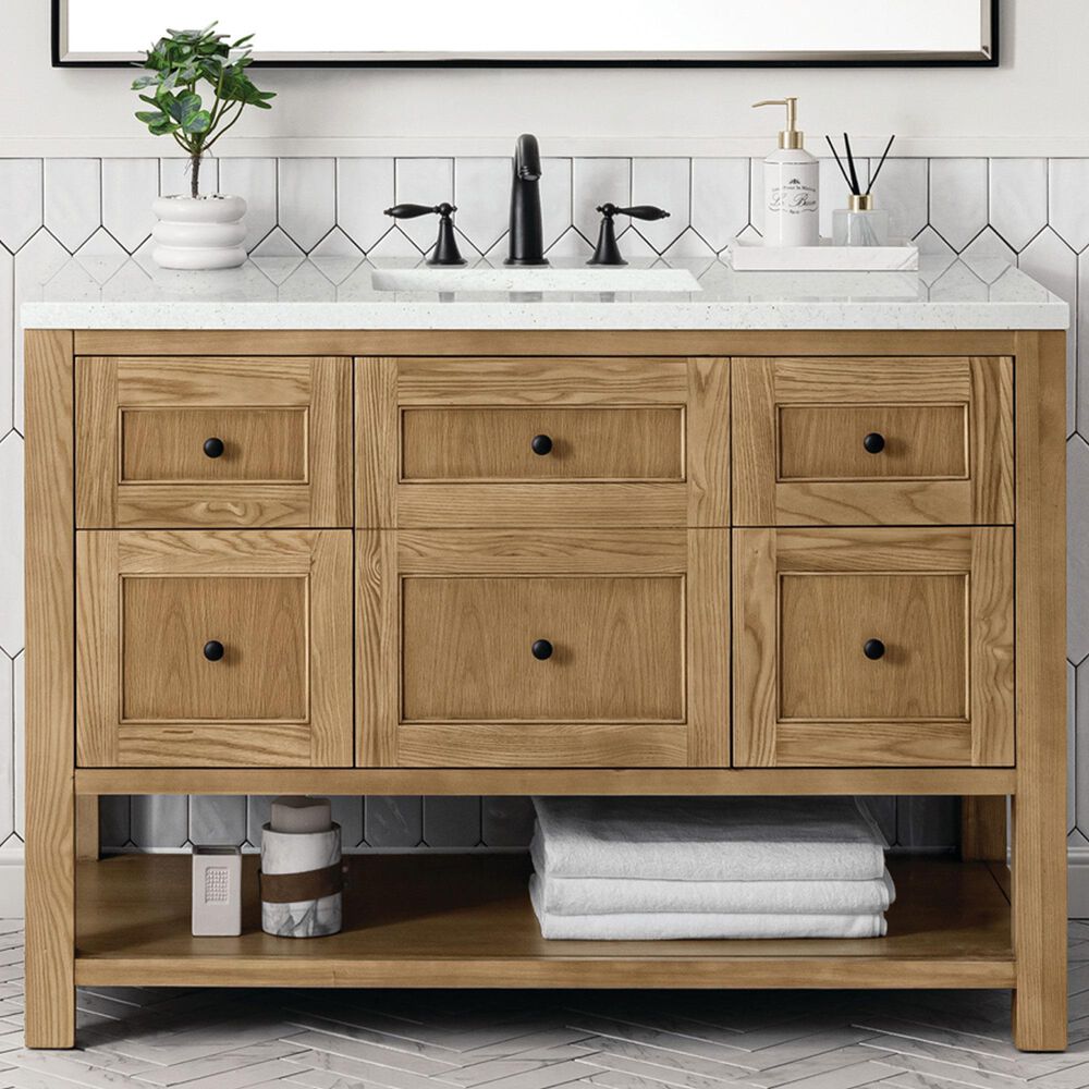 James Martin Vanities Breckenridge 48&quot; Single Bathroom Vanity in Light Natural Oak with 3 cm Lime Delight Quartz Top and Rectangular Sink, , large