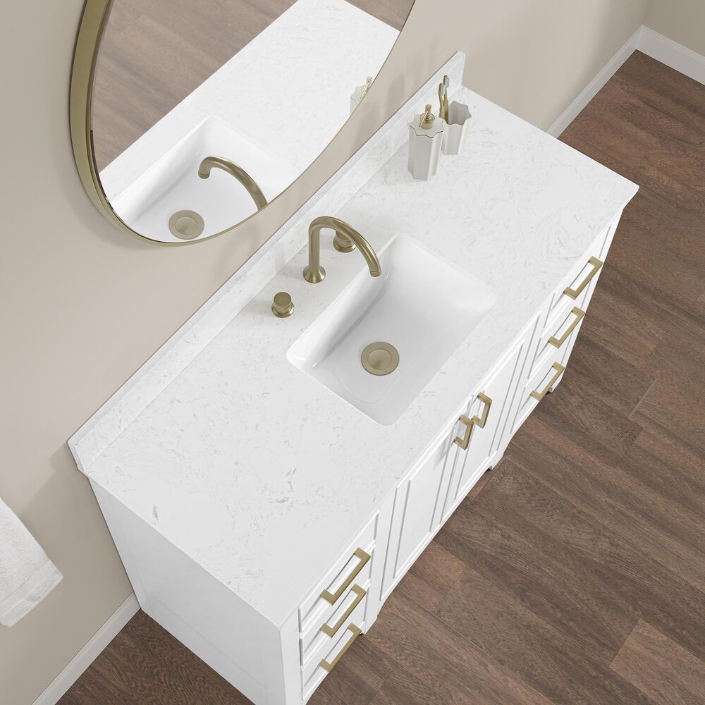 37B Lucerne 48" Single Bathroom Vanity in Bright White with Marble Top and Backsplash, , large