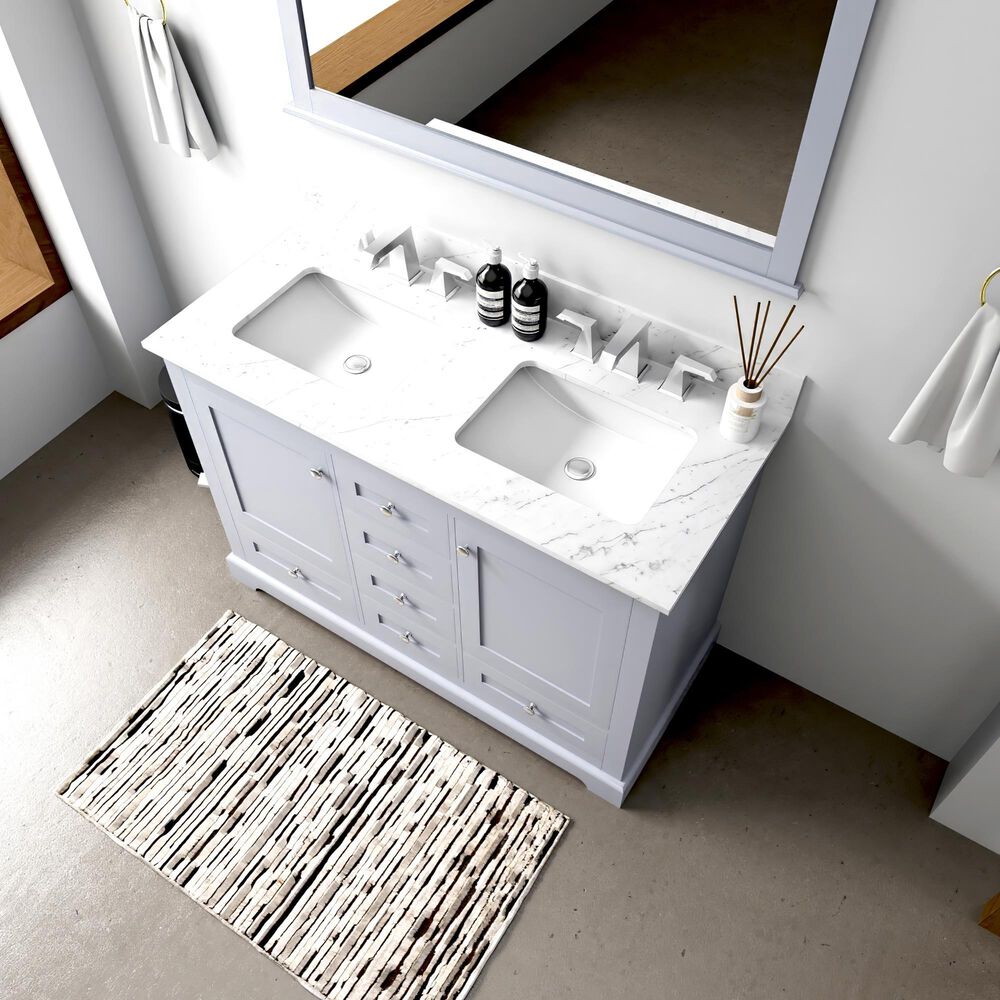 Lexora Home Dukes 48&quot; Double Bathroom Vanity in Dark Grey with 2 cm White Carrara Marble Top and Rectangular Sinks, , large