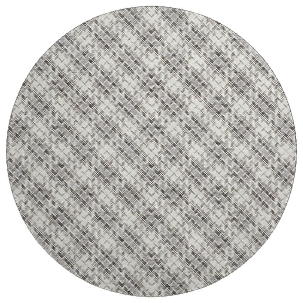 Dalyn Rug Company Soft Essentials Plaid Putty 8" Round Indoor/Outdoor Area Rug, , large