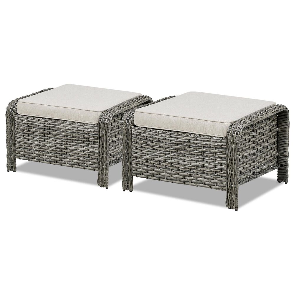 Sunwell Garden Patio Wicker Ottoman in Beige (Set of 2), , large