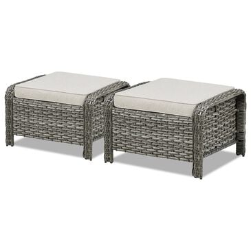 Sunwell Garden Patio Wicker Ottoman in Beige (Set of 2), , large