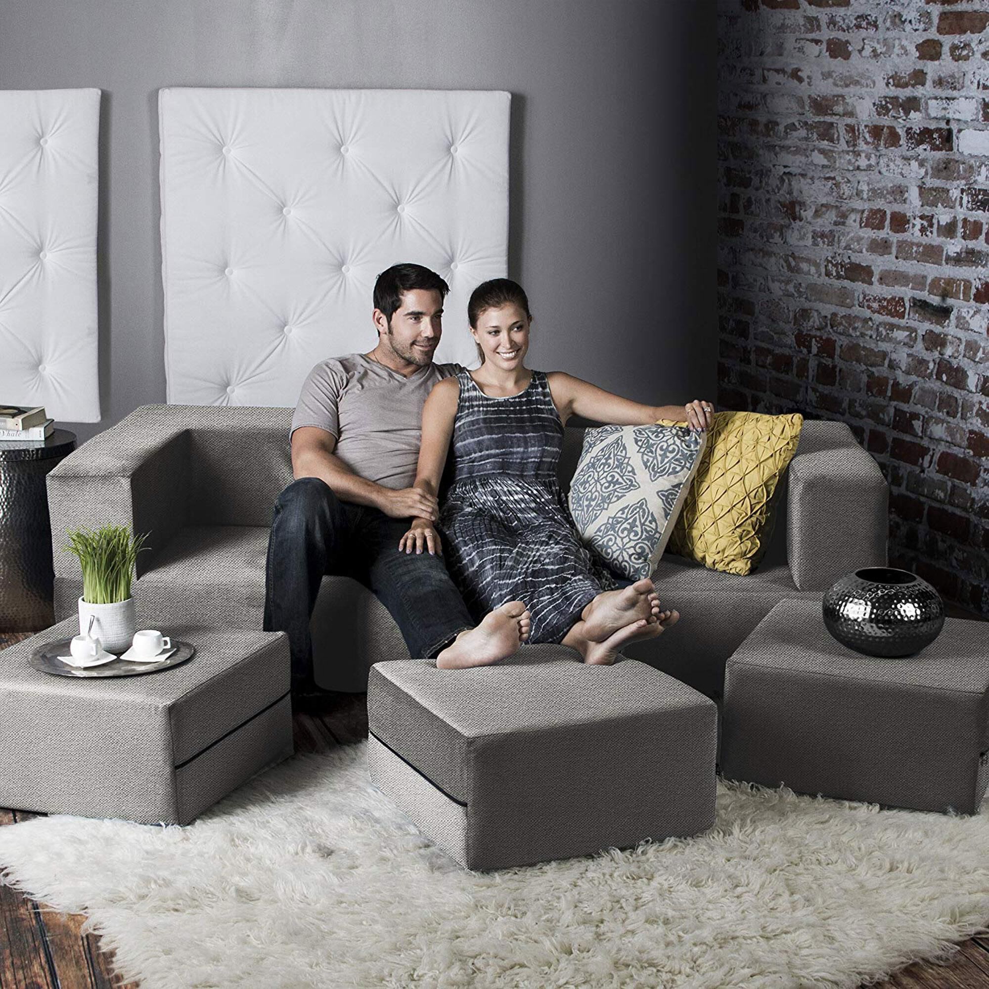 Jaxx Zipline Convertible Sleeper Sofa and Ottoman in Pewter