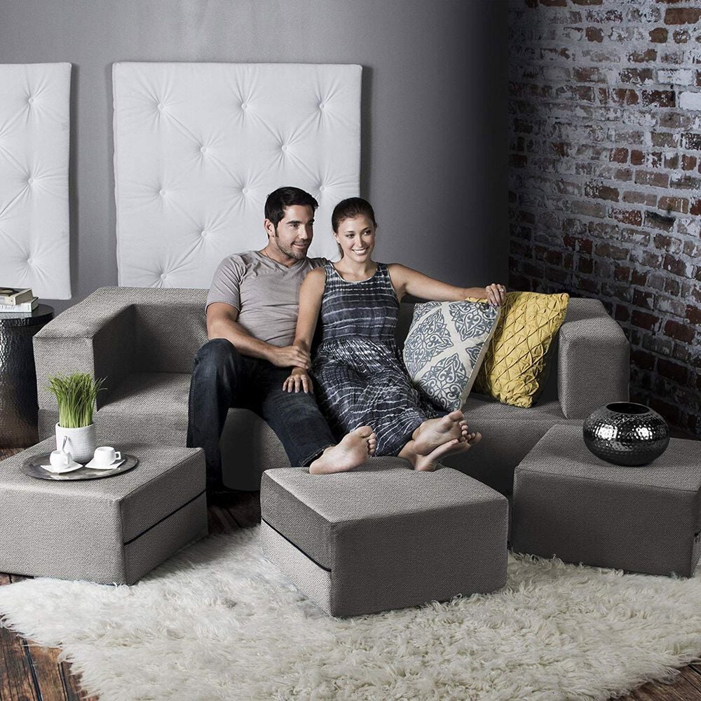 Jaxx Zipline Convertible Sleeper Sofa and Ottoman in Pewter, , large