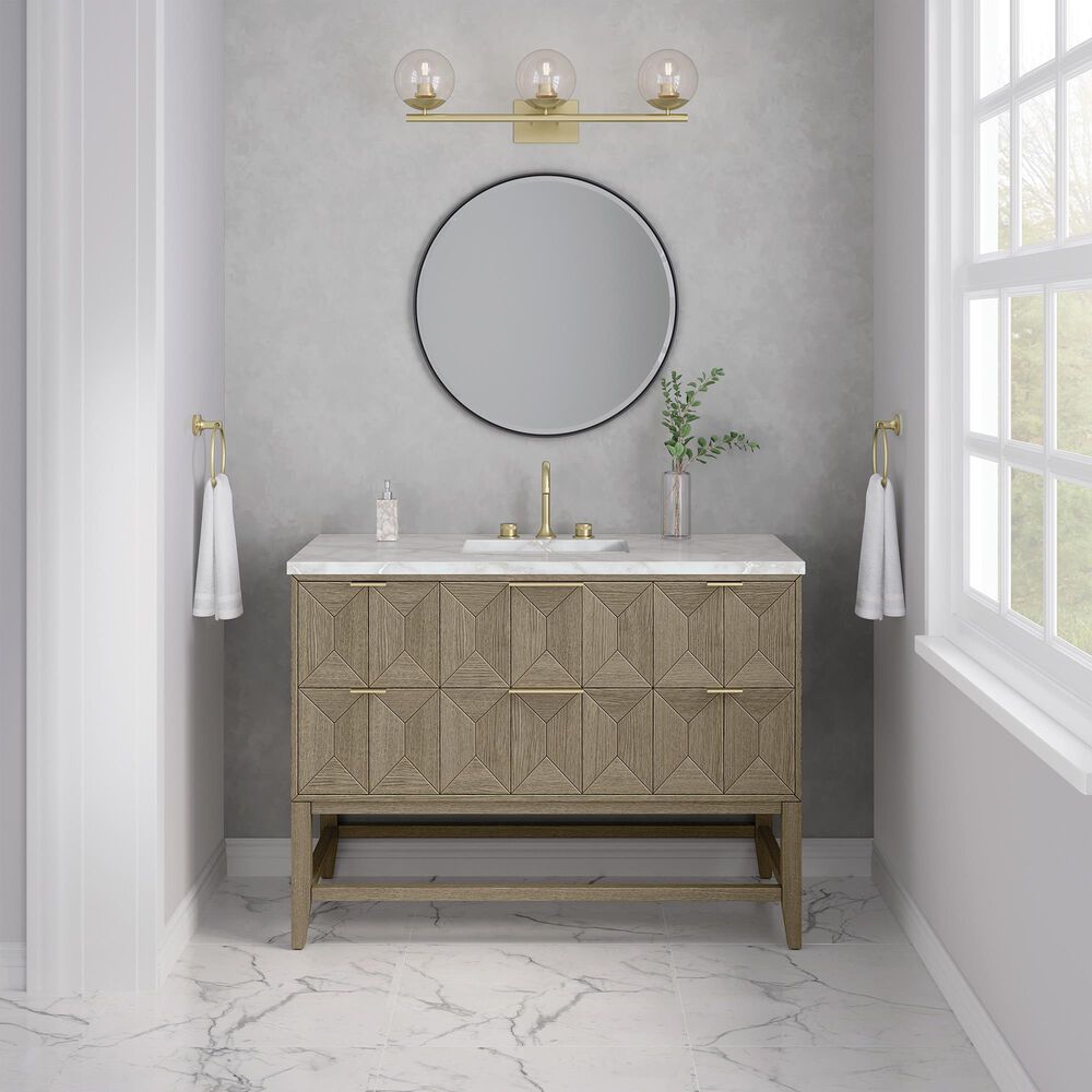 James Martin Emmeline 48&quot; Single Bathroom Vanity in Pebble Oak with 3 cm Parisien Bleu Quartz Top, Rectangle Sink and FreePower Wireless Charger, , large