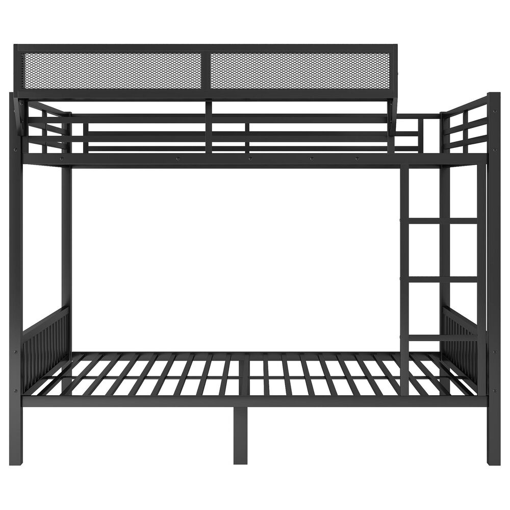 Hearth and Haven Queen over Queen Bunk Bed with Ladder and Storage Shelf in Black, , large
