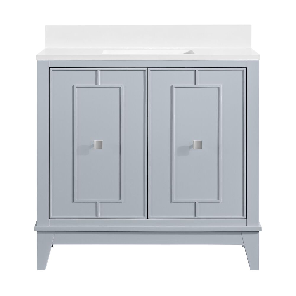 37B Kinsale 36" Single Bathroom Vanity Cabinet in Soft Blue with White Composite Stone Top and Backsplash, , large