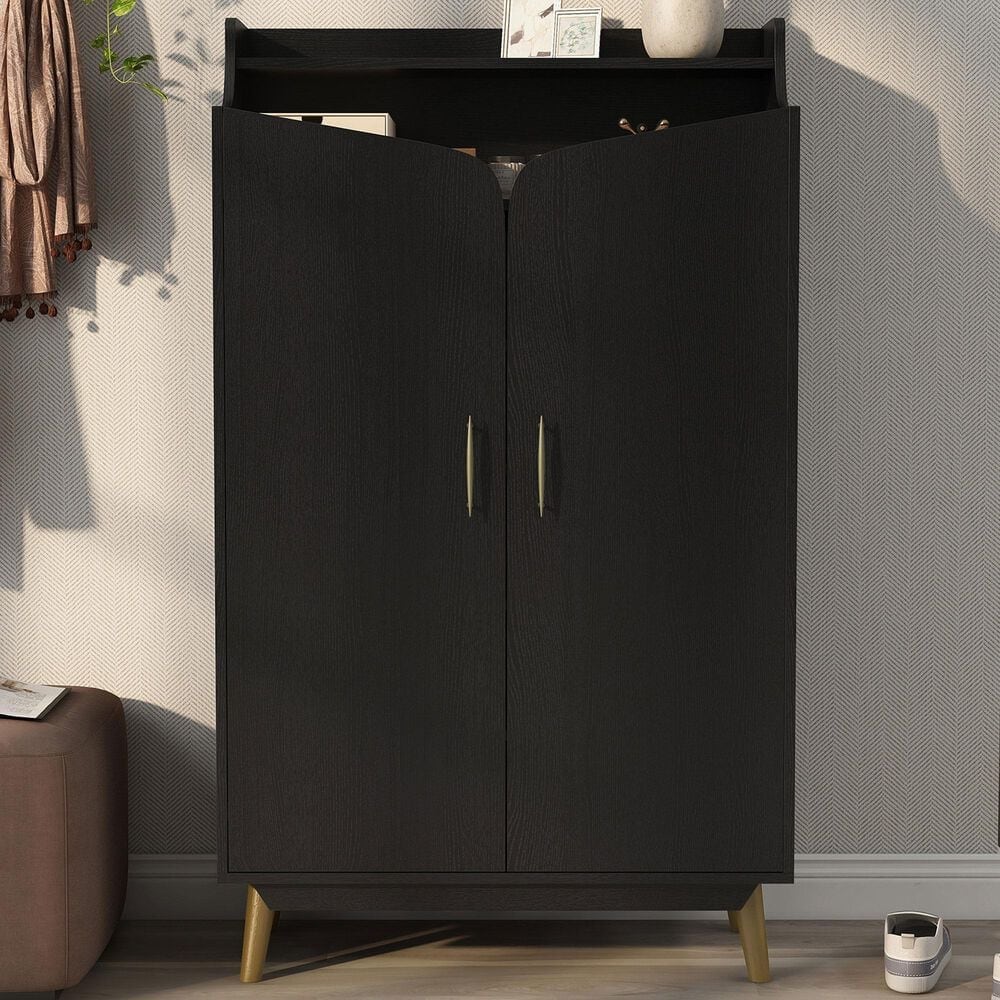 Furniture of America Leclair 7-Shelf Shoe Cabinet in Black and Gold, , large