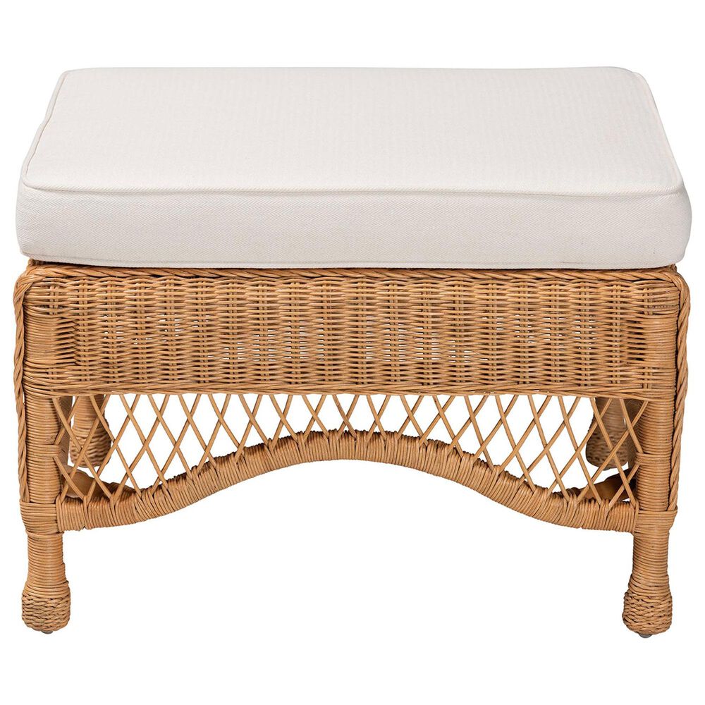 bali &amp; pari Brooklyn Ottoman Stool with Light Honey Rattan in White, , large
