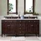James Martin Vanities Brittany 72" Double Bathroom Vanity in Burnished Mahogany with 3 cm Parisien Bleu Silestone Top, Rectangular Sinks and FreePower Wireless Charger, , large