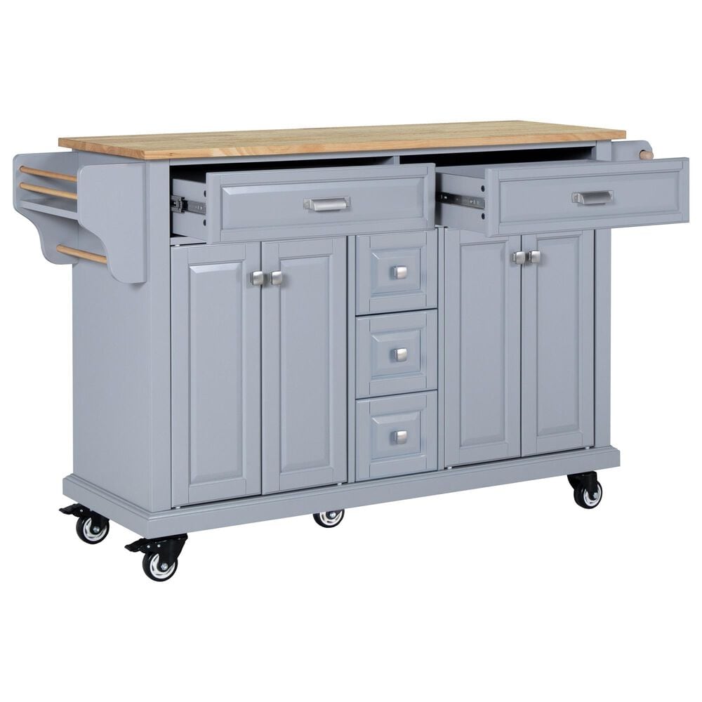 HOMLUX Kitchen Island Cart with Storage Cabinet in Grey, , large