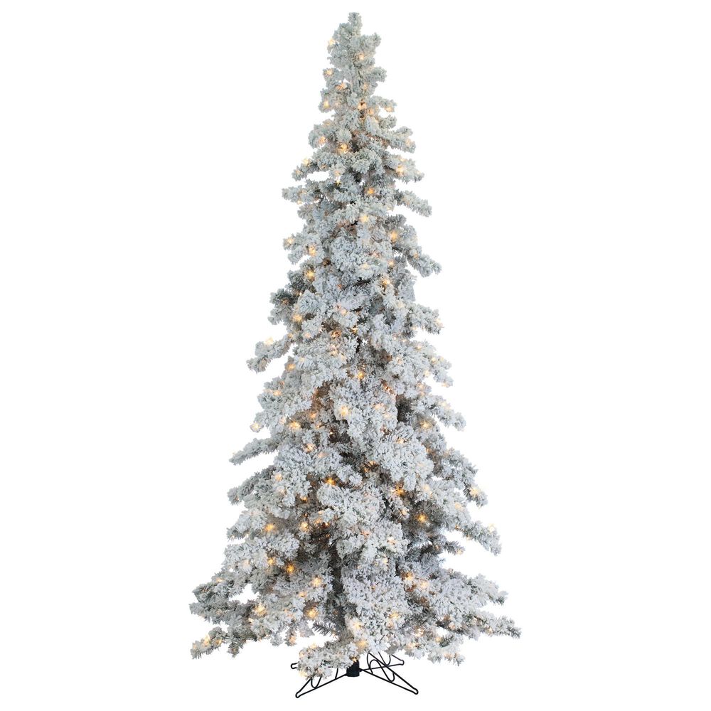 The Gerson Company 9" Pre-Lit Artificial Heavy Flocked Layered Spruce with White Lights in Green, , large