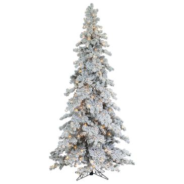 The Gerson Company 9" Pre-Lit Artificial Heavy Flocked Layered Spruce with White Lights in Green, , large