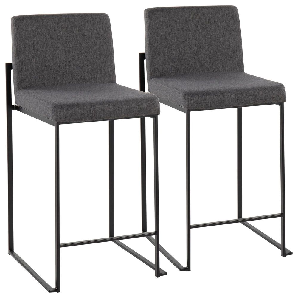 Lumisource Fuji High Back Counter Stool with Charcoal Fabric Cushion in Black (Set of 2), , large