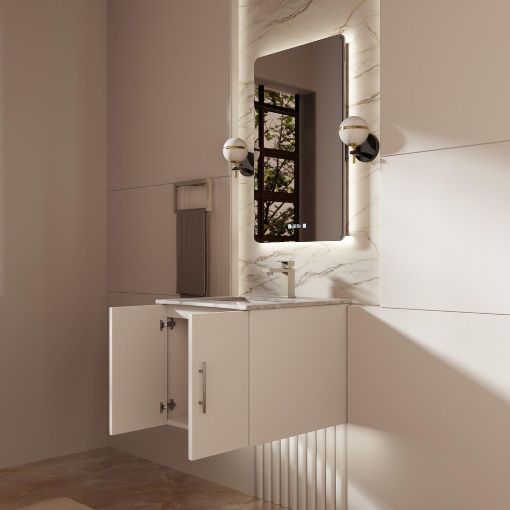 Lexora Home Geneva 24" Single Bathroom Vanity in Glossy White with 2 cm White Carrara Marble Top and Rectangular Sink, , large