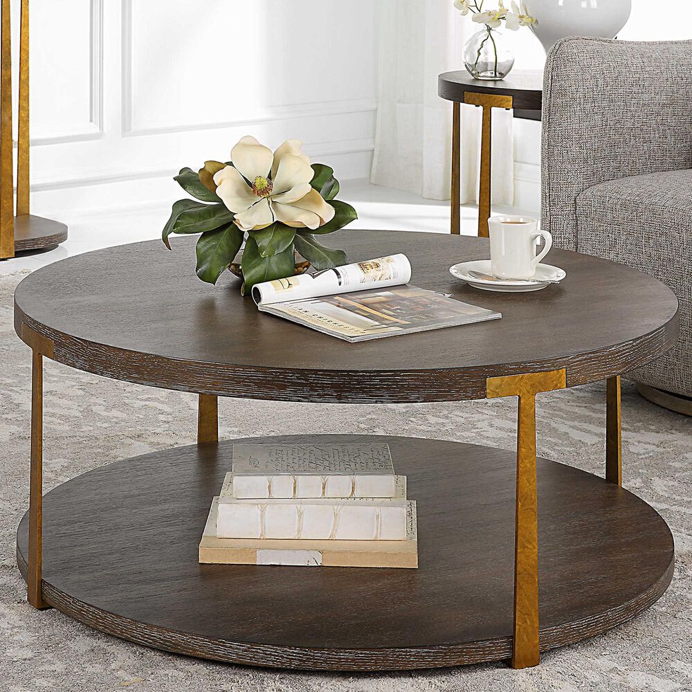 Uttermost Palisade Coffee Table in Coffee Oak and Antique Gold, , large