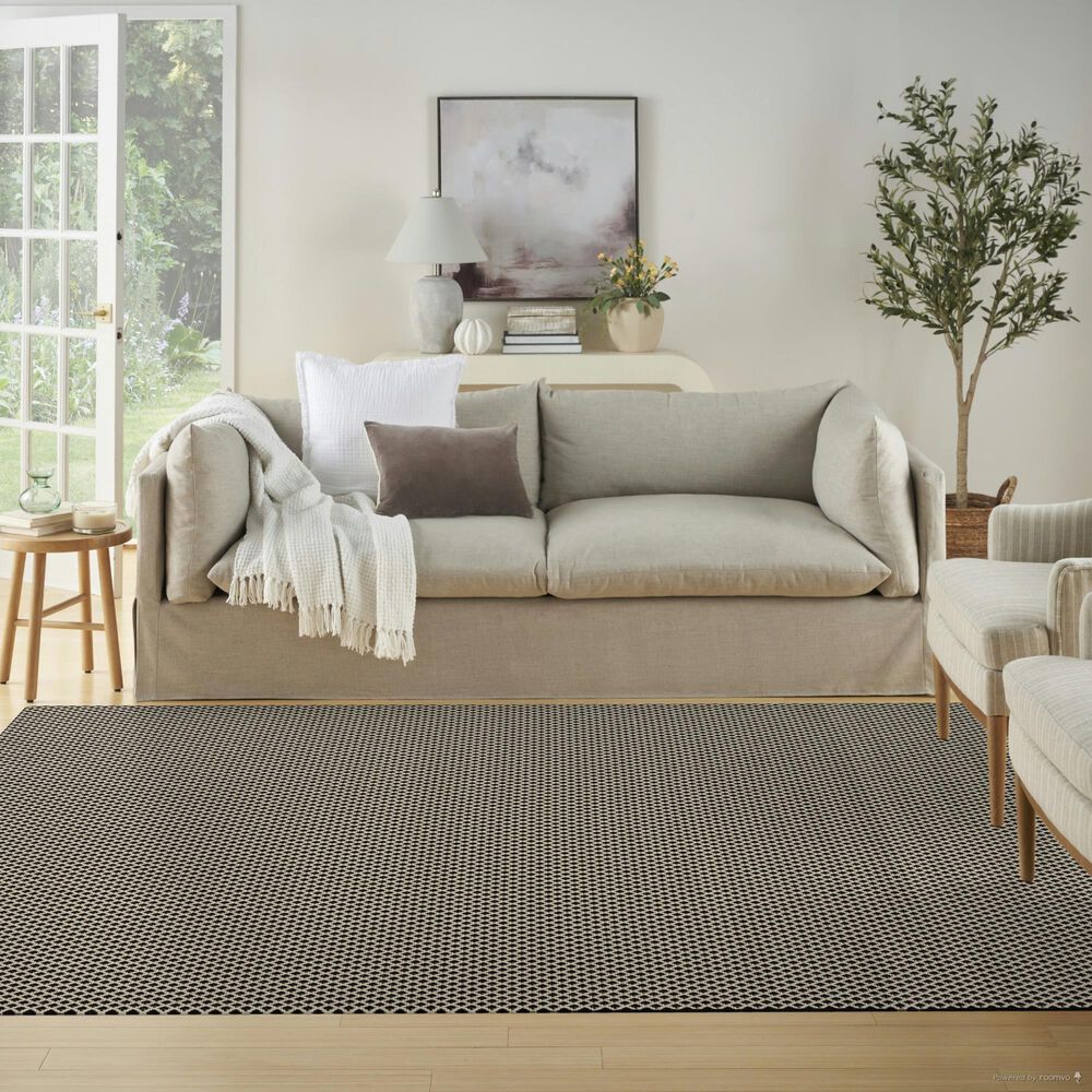 Nourison Courtyard Black and White 6&#39; x 9&#39; Indoor/Outdoor Area Rug, , large