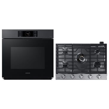 Samsung Bespoke 30" Single Electric Wall Oven with Convection in Black & 30" Gas Cooktop in Stainless Steel, , large