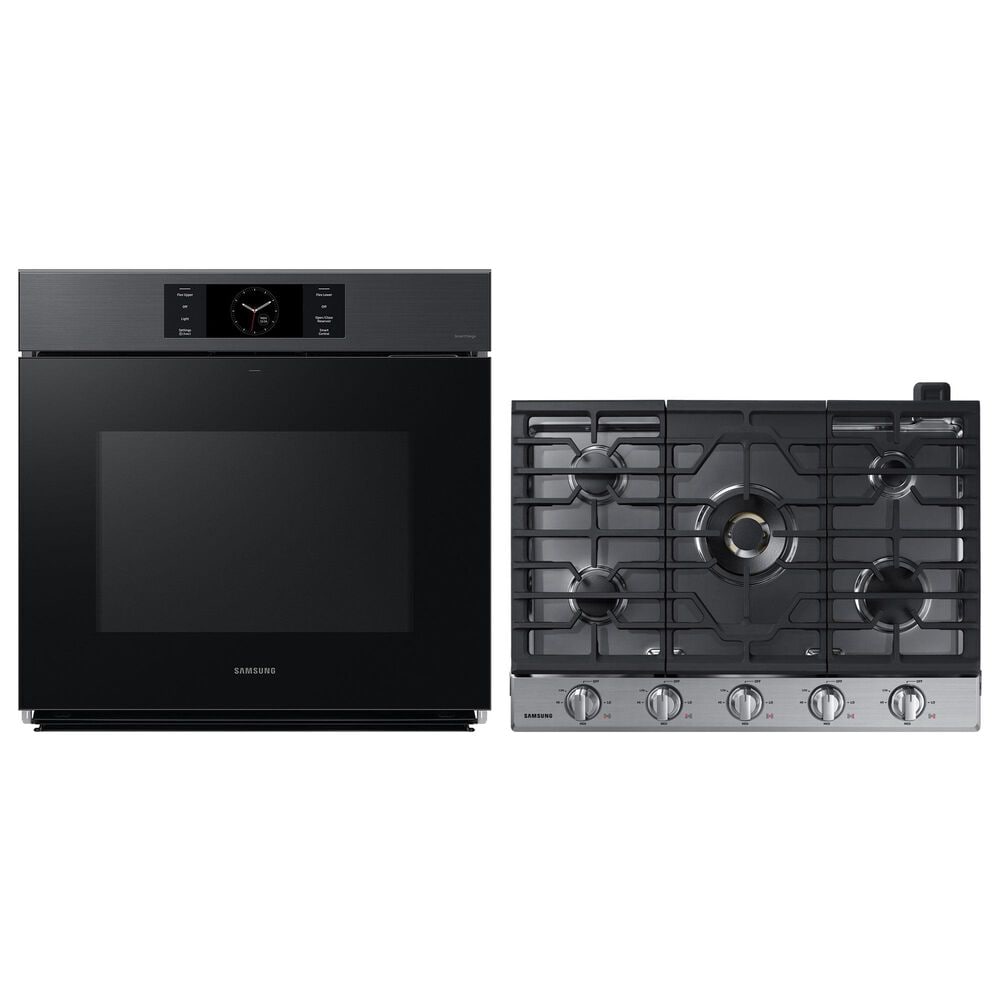 Samsung Bespoke 30" Single Electric Wall Oven with Convection in Black & 30" Gas Cooktop in Stainless Steel, , large