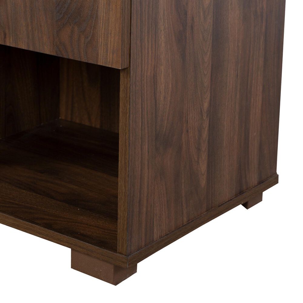 Hearth and Haven Queen Upholstered Bed with Two Nightstands in Walnut, , large