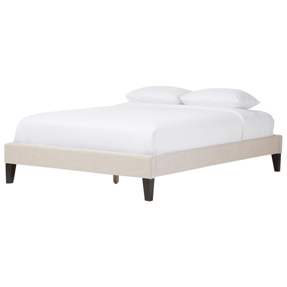 Baxton Studio Lancashire Upholstered King Bed with Tapered Legs in Beige, , large