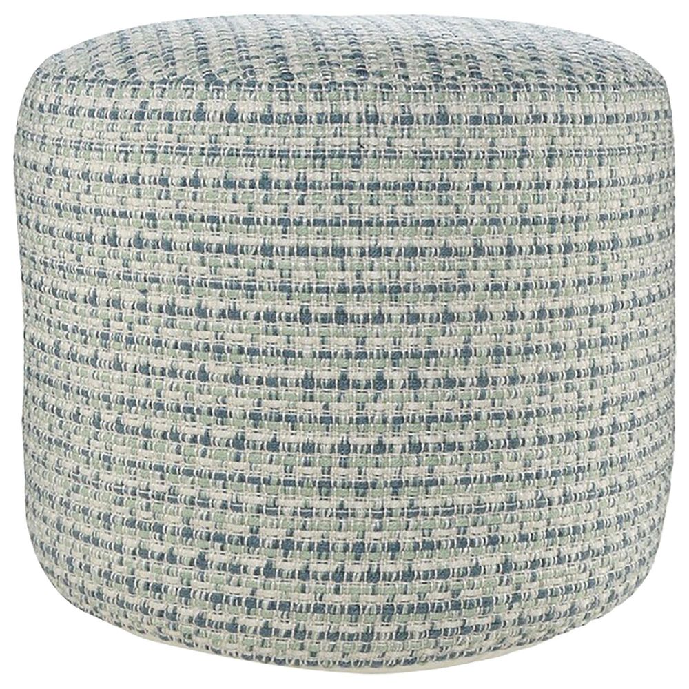 L.R. RESOURCES Textured Outdoor Pouf in Blue, Green and White, , large