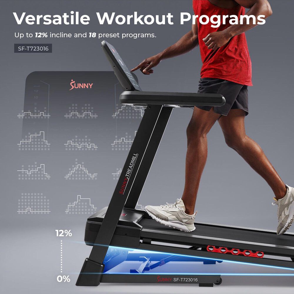 Sunny Health &amp; Fitness Elite Smart Auto Incline Folding Treadmill in Black, , large