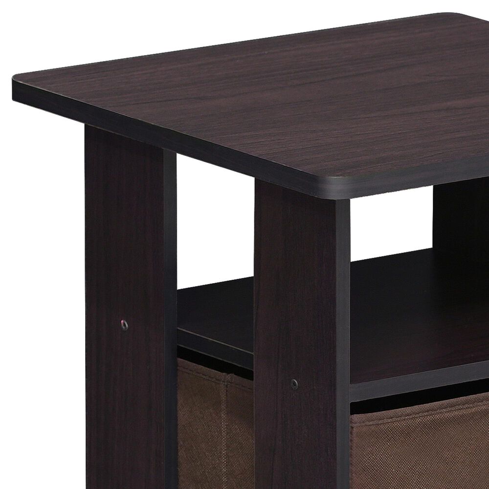 HOMLUX 2-Piece 1-Shelf End Table with Bin Drawer in Dark Walnut, , large