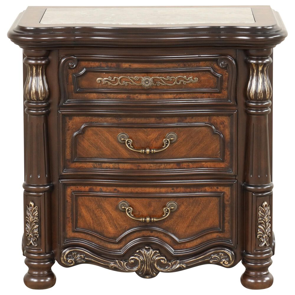 New Heritage Design Bella Note 5-Piece King Sleigh Bedroom Set in Mahogany Brown and Antique Gold, , large