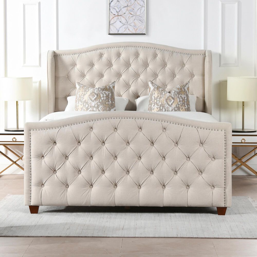 Jennifer Taylor Home Marcella Queen Upholstered Bed in Sky Neutral NFM
