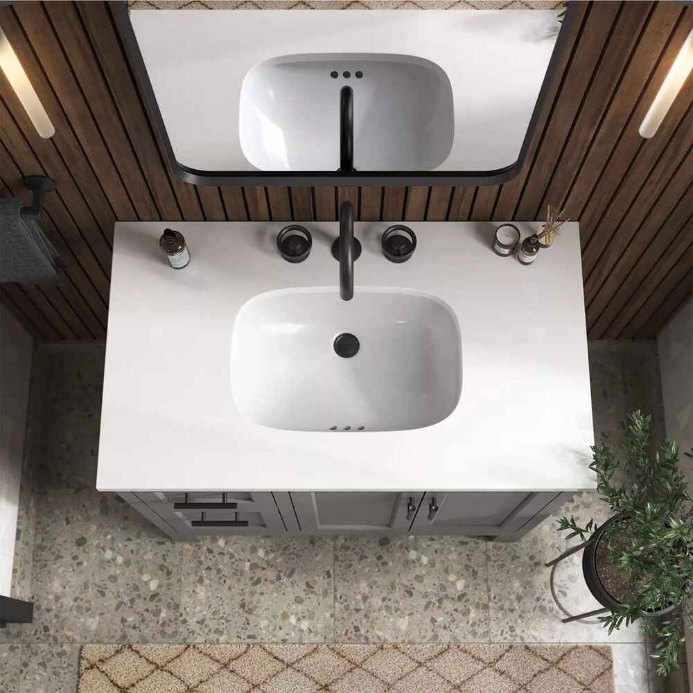 Kohler Quo 36&quot; Single Bathroom Vanity in Mohair Grey with 3 cm Pure White Quartz Top and Oval Sink, , large