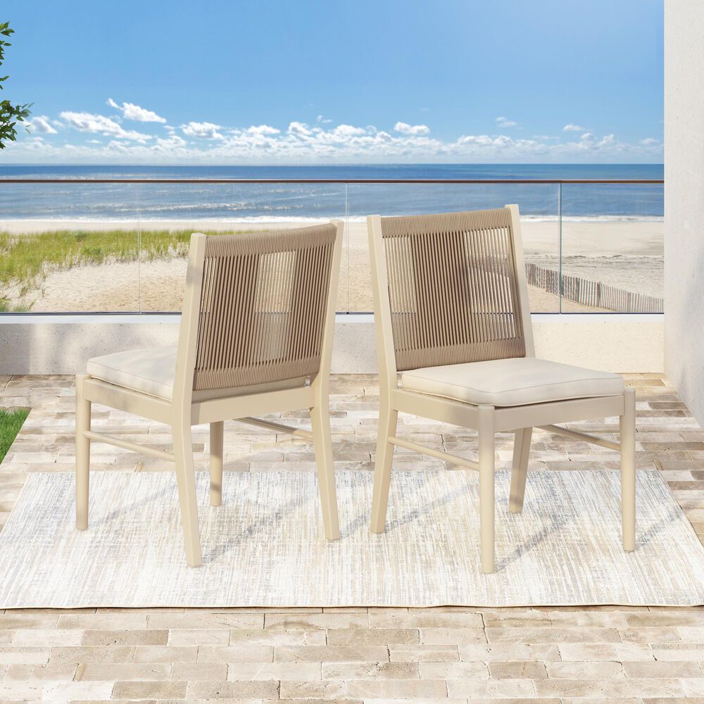 Hearth and Haven Cordoba Outdoor Dining Chair with Yellow Rope in Beige (Set of 2), , large