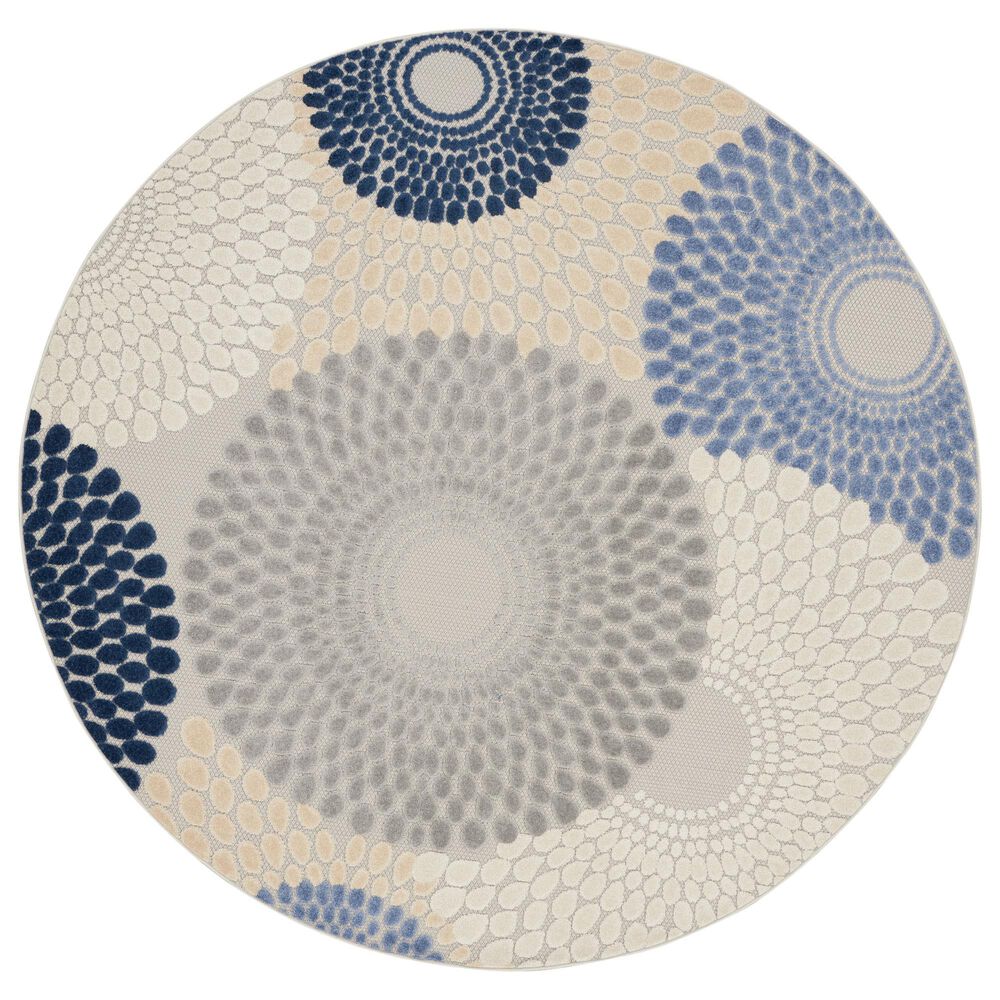Nourison Aloha ALH29 7&#39;10&quot; Round Blue and Grey Indoor/Outdoor Area Rug, , large